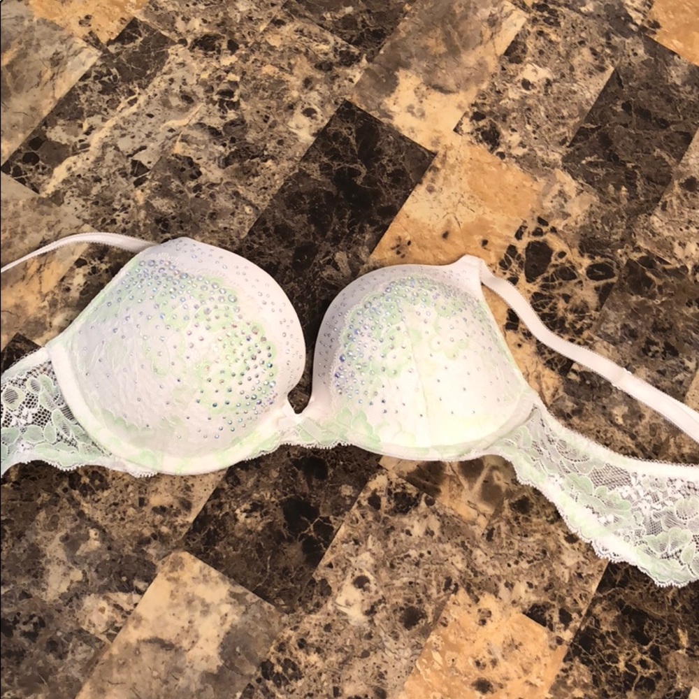 Victoria’s Secret Green and White Jeweled Bra